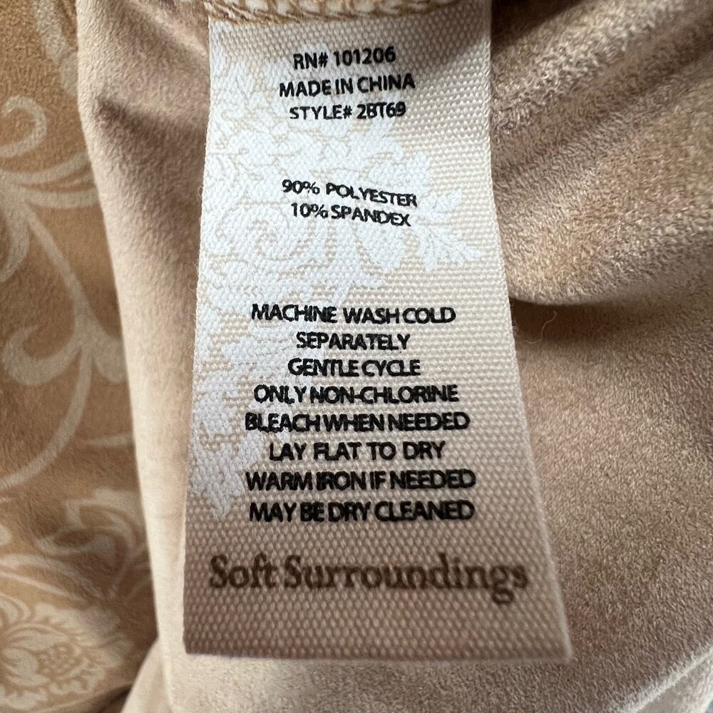 Soft Surroundings Tunic Top Womens S‎ Tan Faux Suede Floral Roll Tab Boho Chic - Picture 13 of 14